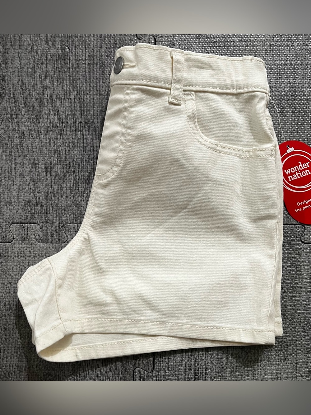 Wonder Nation Boys Chino Shorts White Solid Twill Cotton Elastic Waist 10-12
